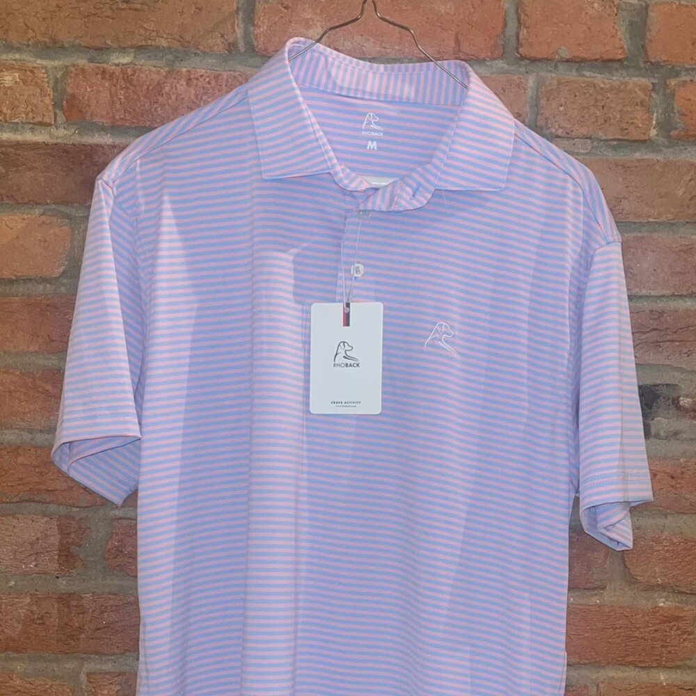 Rhoback - Birdie Stripe Men's Short Sleeve Performance Polo - Medium